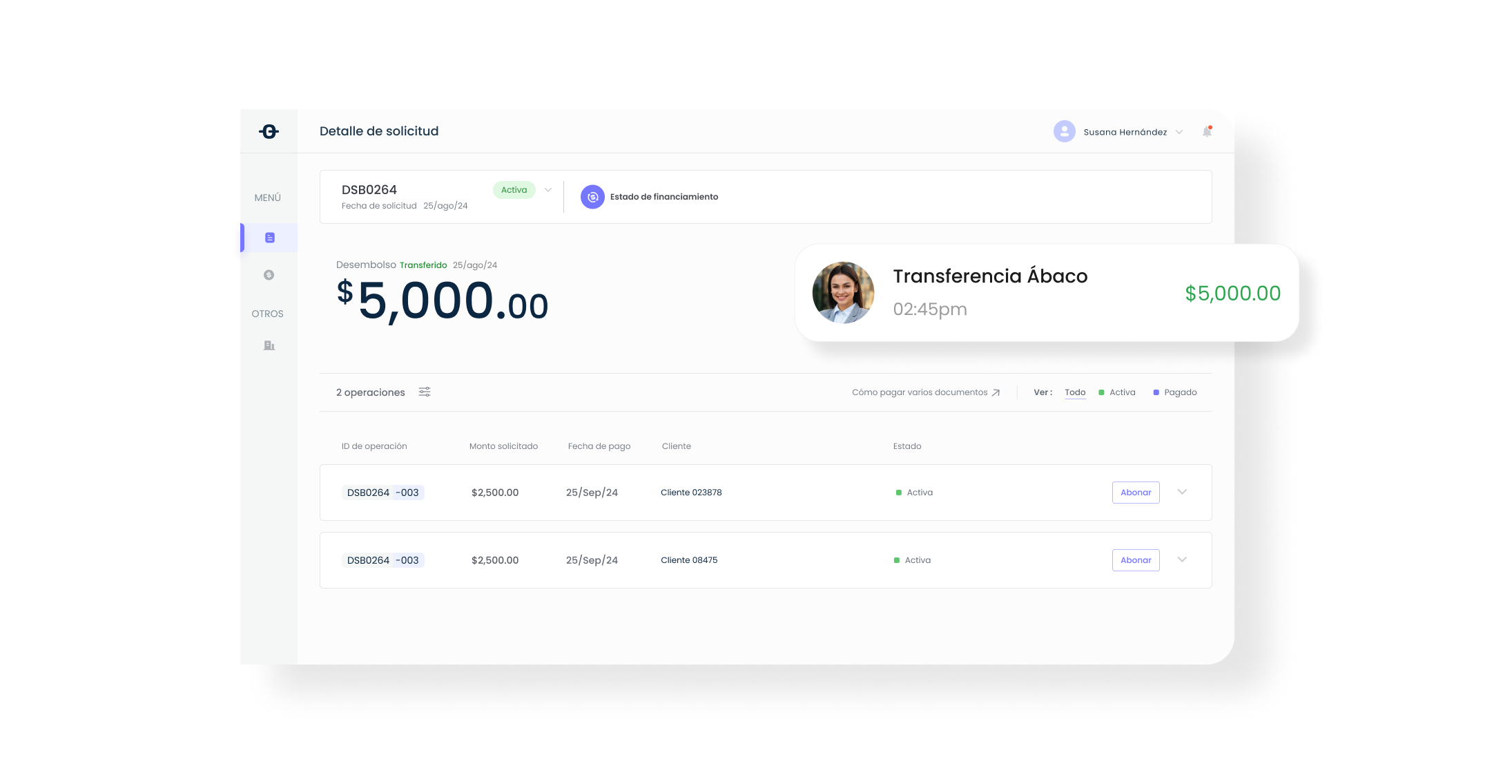 Desembolso de factoraje en Plataforma Ábaco