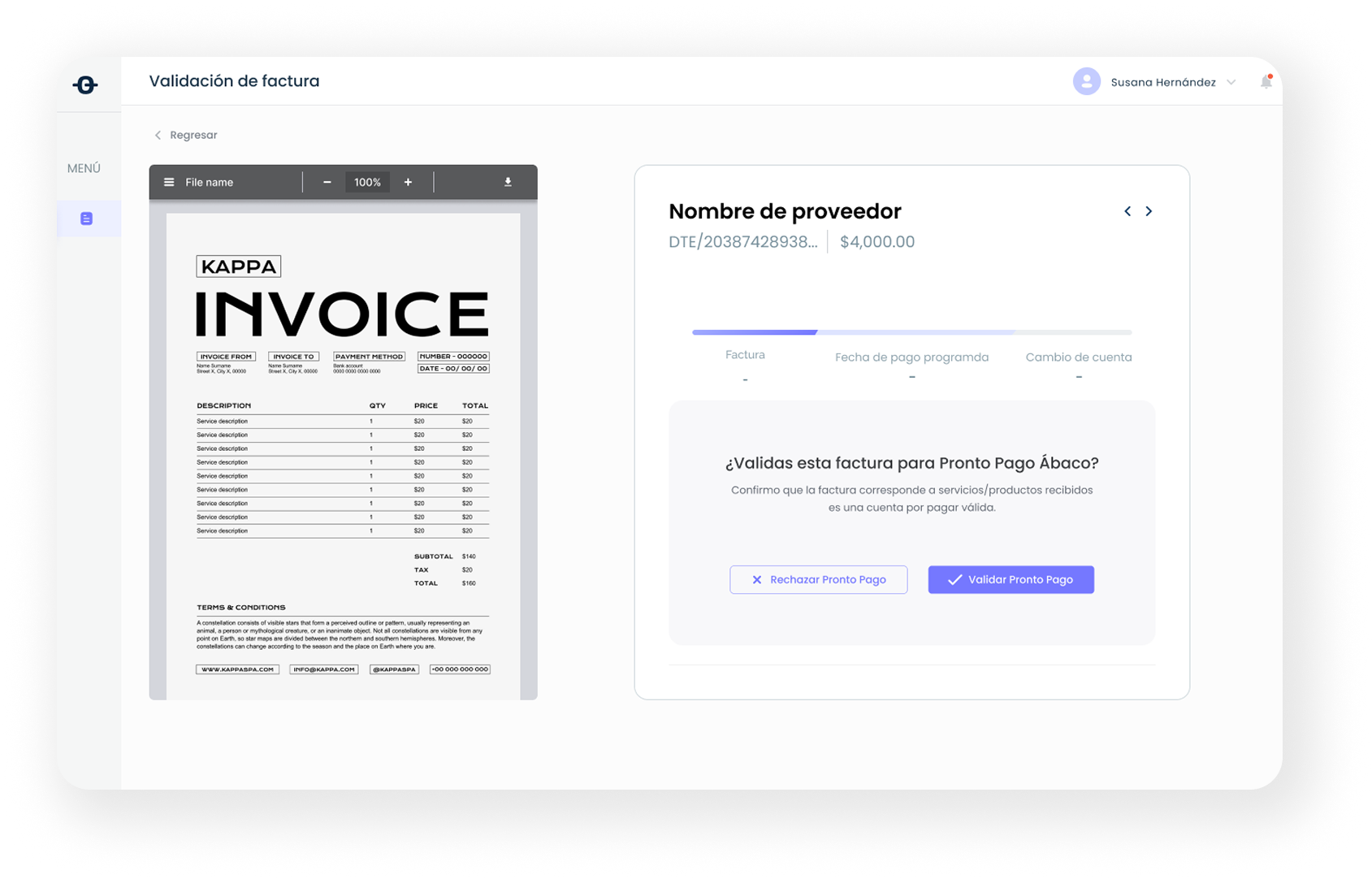 Validación de Factura de Plataforma Ábaco